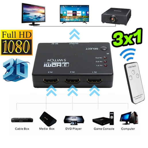 Switch splitter hdmi 3 -1 hub hd 3d tv bluray ps4 deco pc
