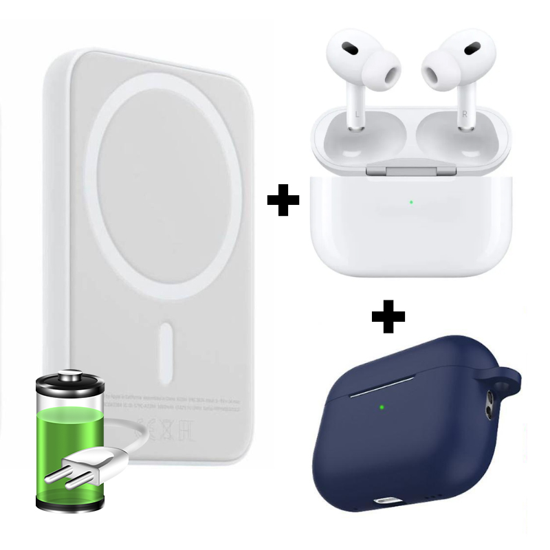Combo Bateria Magsafe Cargador Para iPhone + Airpods 2da Gen + Case
