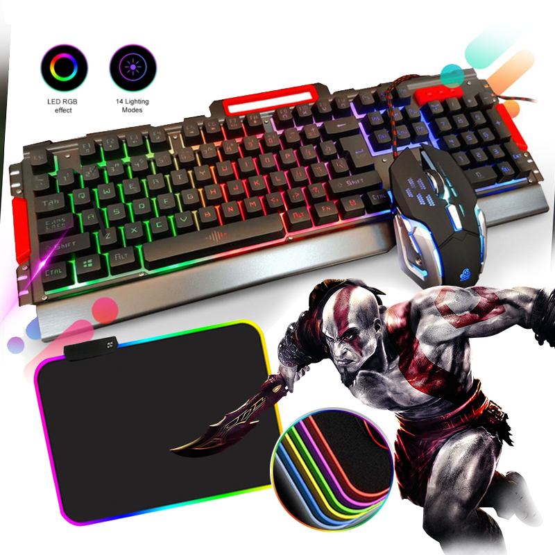 Combo gamer teclado metálico retroiluminado mouse led 6b pad luces
