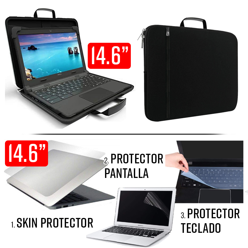 Combo para Laptop 4 en 1 Maletin hasta 14 14.6 + skin protector pantalla