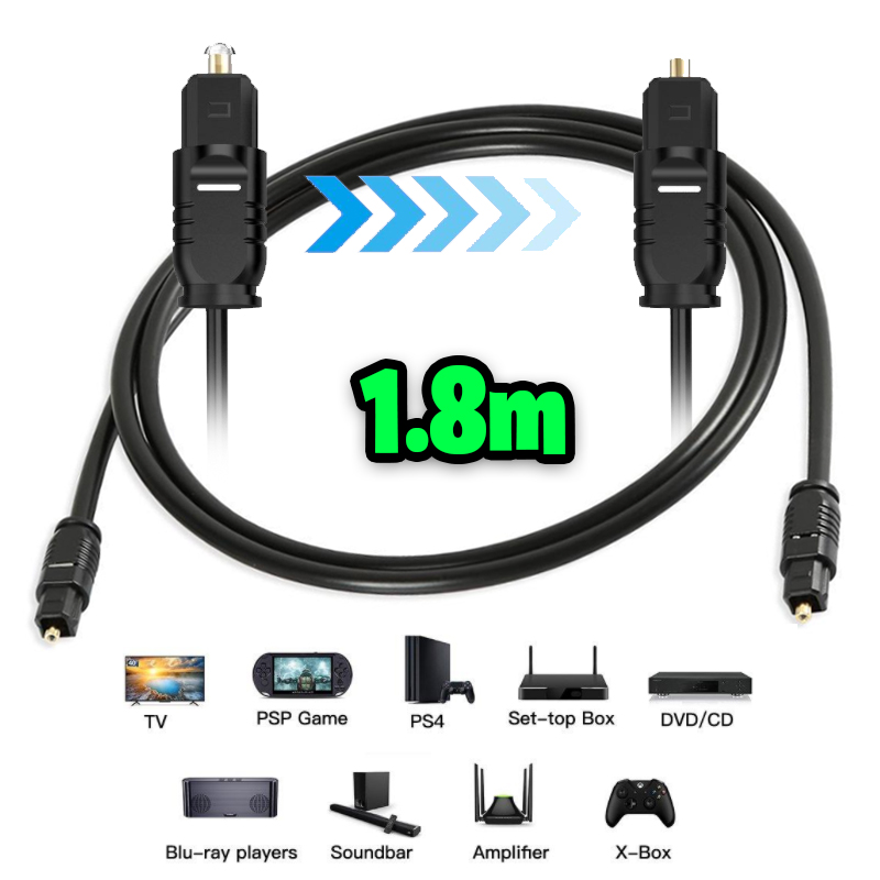 Cable audio óptico digital toslink slim 1.8 metros fibra optica
