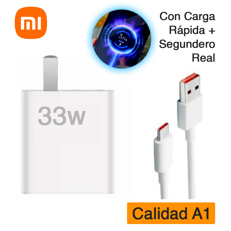 Cargador para Xiaomi Calidad Original Carga Rápida y Segundero 33W C + Cable