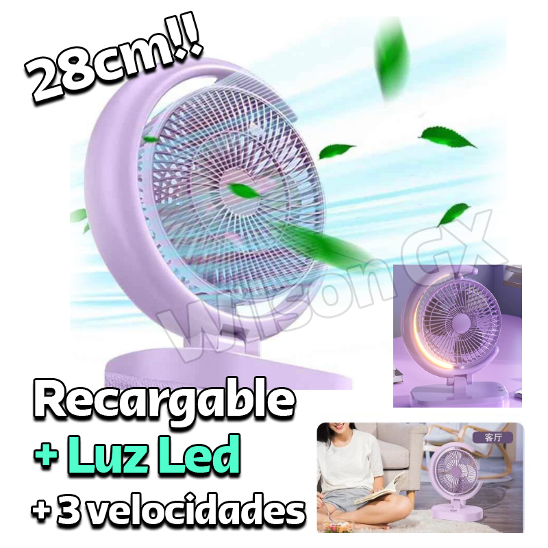 Ventilador Portatil Recargable USB con Luz Lámpara Led Escritorio
