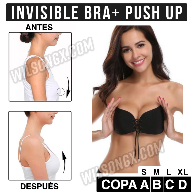Brasier invisible lavable con levantador Push Up A B C D Negro