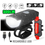 Luz led delantera bicicleta RECARGABLE 300 lm + foco trasero
