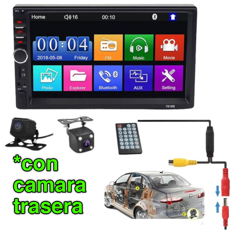 Autoradio MP5 Pantalla Táctil con Cámara de retroceso 7" Bluetooth Usb