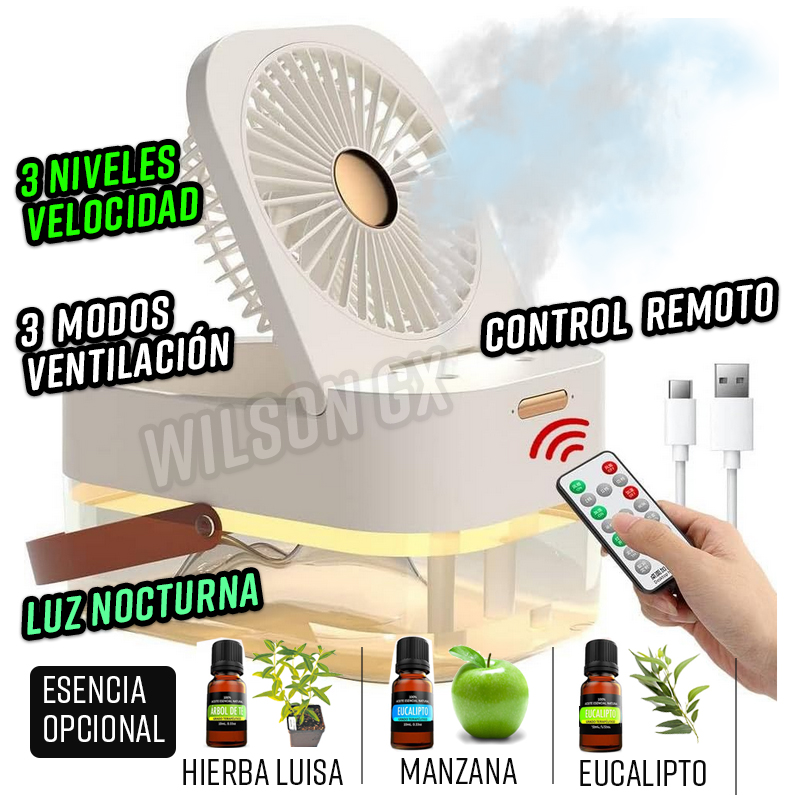 Ventilador humidificador 4 en 1 con Control y Luz led USB