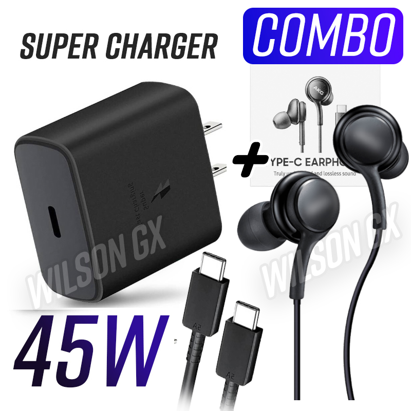 Combo Cargador para Samsung 45w Carga Rapida + Audifonos tipo AKG
