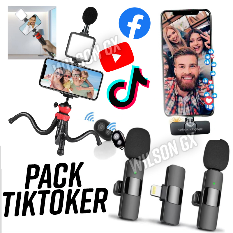 Pack Microfono Inalambrico Tipo C + Set de Grabacion para Tiktok