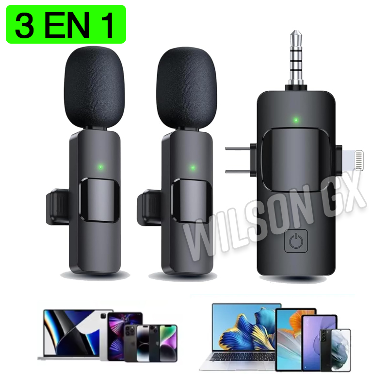 Kit Micrófono Inalámbrico Solapero 3 en 1 para iphone tipo c jack camara