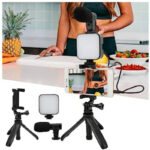 Kit Grabación Tripode Micrófono Control Luz Led Soporte para Vlogger