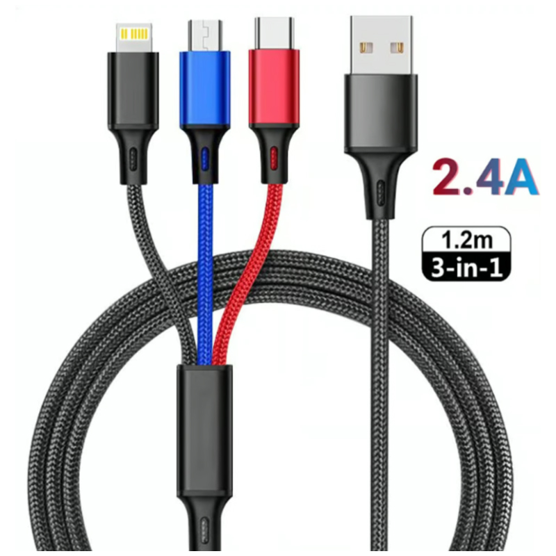 Cable 3 en 1 Carga Rápida Pulpo iPhone Micro y Tipo-C entrada USB
