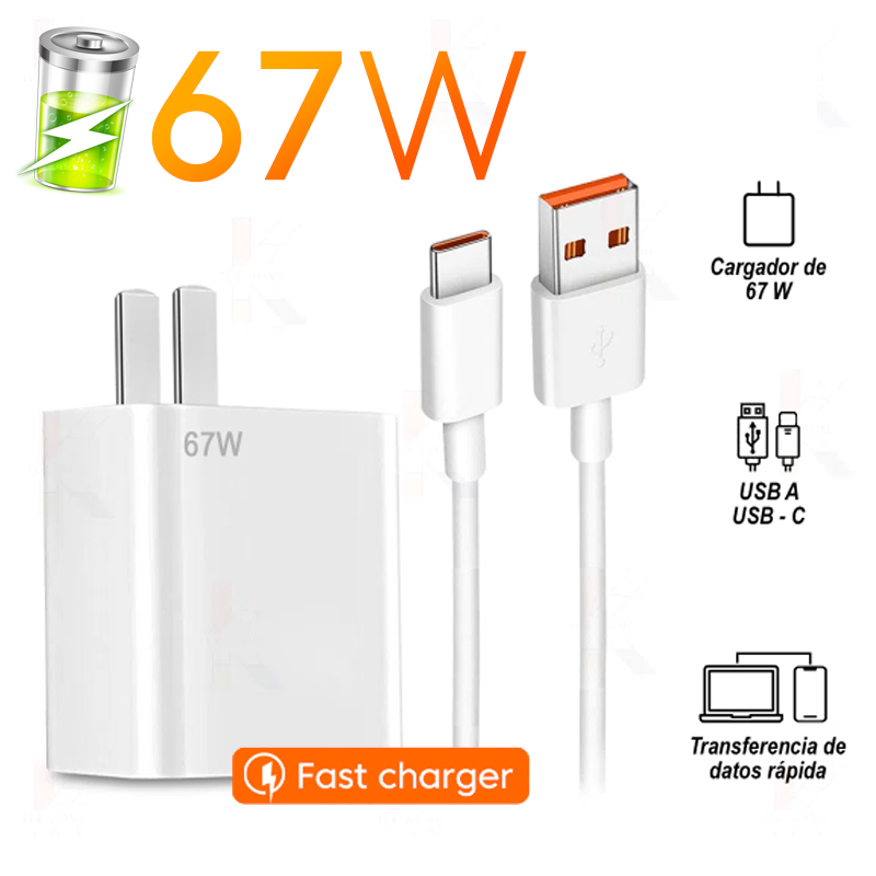 Cargador Para Celular Xiaomi 67W Carga Rápida 67 W Cable Tipo C