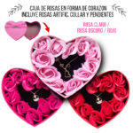 Box Rosas Jabon perfumadas con Collar y aretes 14f Novia Regalo