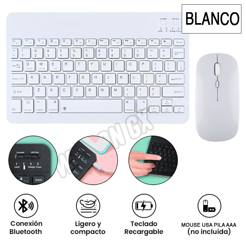 Kit Teclado Y Mouse Bluetooth Recargable Pc Tablet iPad