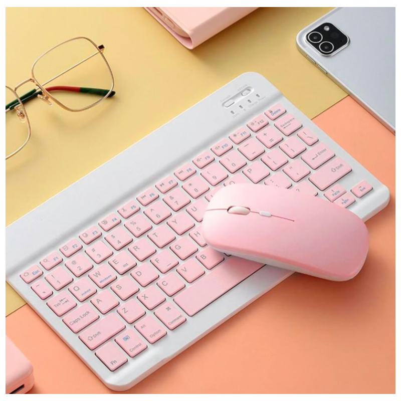 Kit Teclado Y Mouse Bluetooth Morado Recargable Pc Tablet  iPad  Rosa