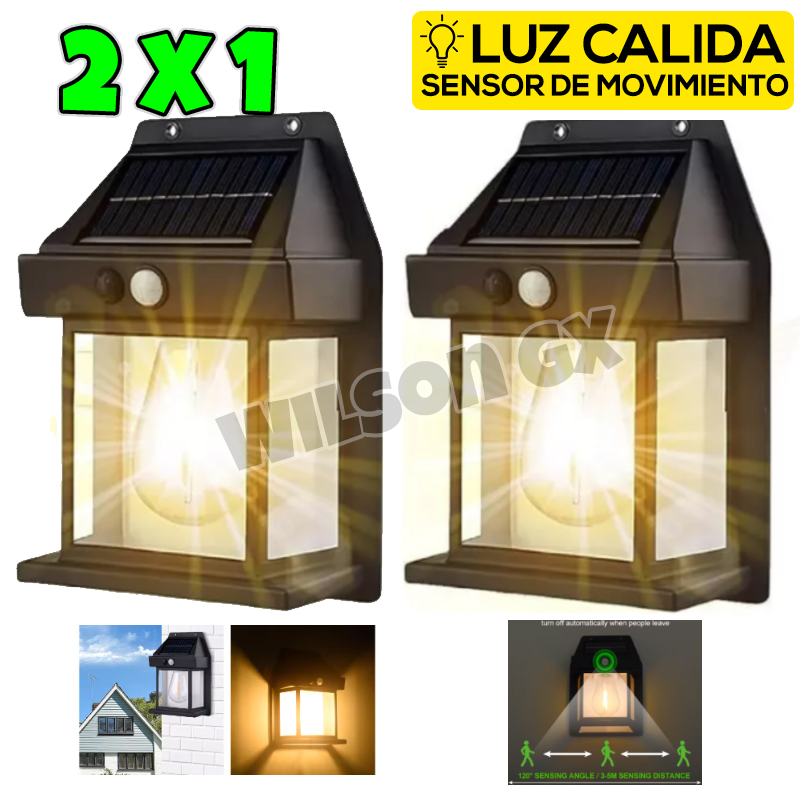 Combo 2 Foco Luz Solar + Sensor Movimiento  Exterior Recargable