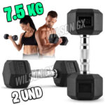 Par de Mancuernas Hexagonal de caucho Pesa 7 5 KG 7.5kg