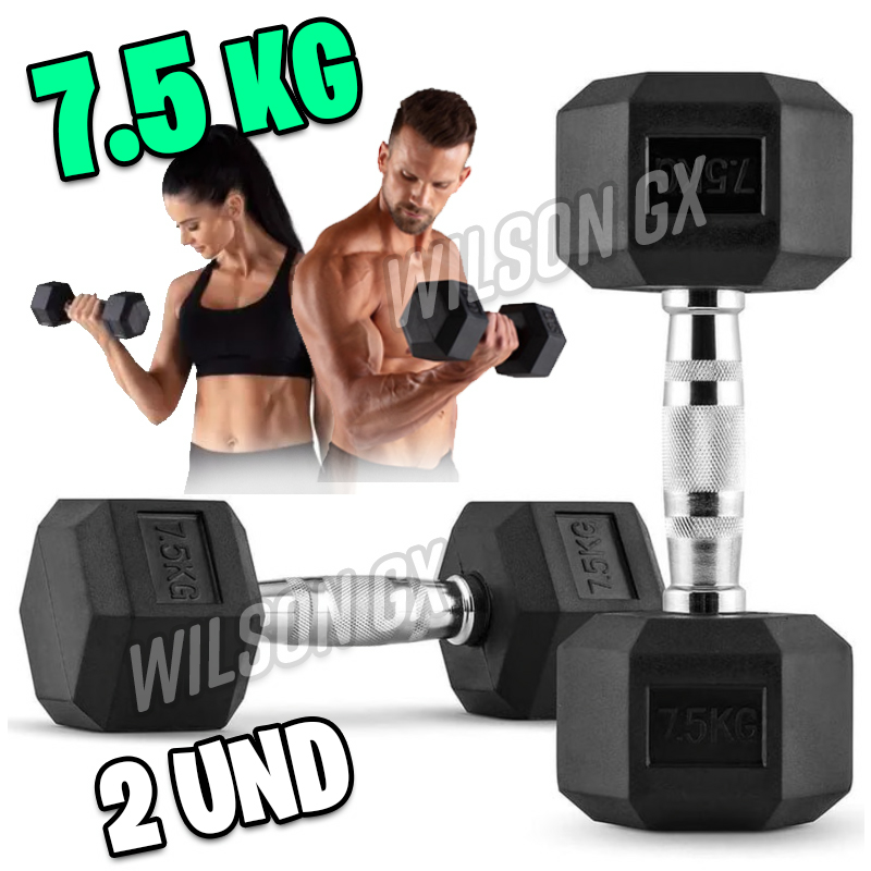 Par de Mancuernas Hexagonal de caucho Pesa 7 5 KG 7.5kg