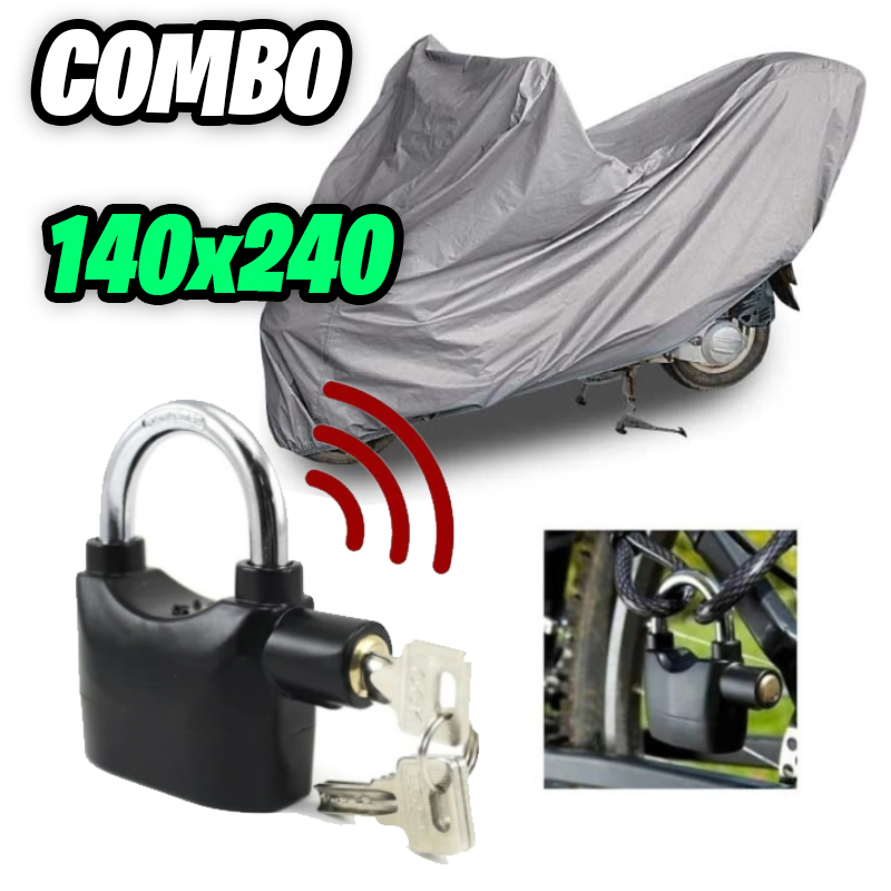 Combo Cobertor para Moto Grande + Candado Alarma antirrobo