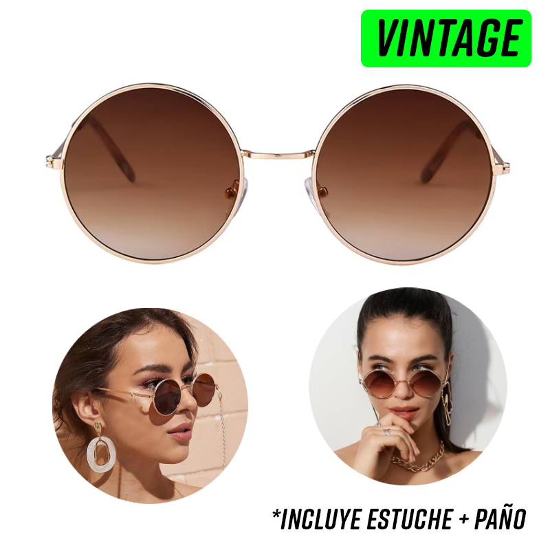 Lentes de Sol Vintage Redondo Dorados Korean