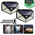 Combo lampara solar con sensor de oscuridad y movimiento luz 100 leds