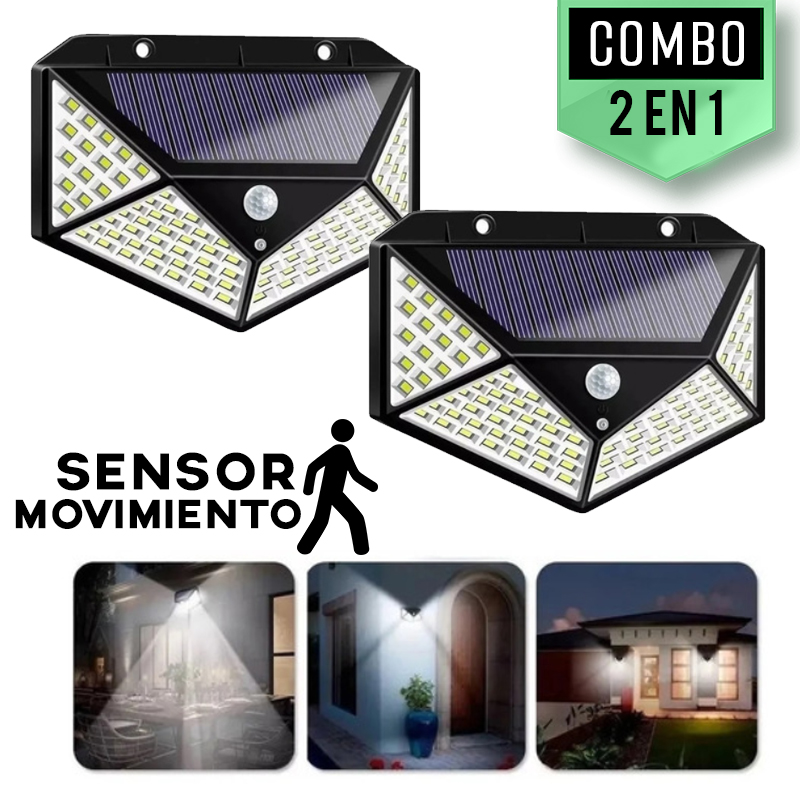 Combo lampara solar con sensor de oscuridad y movimiento luz 100 leds