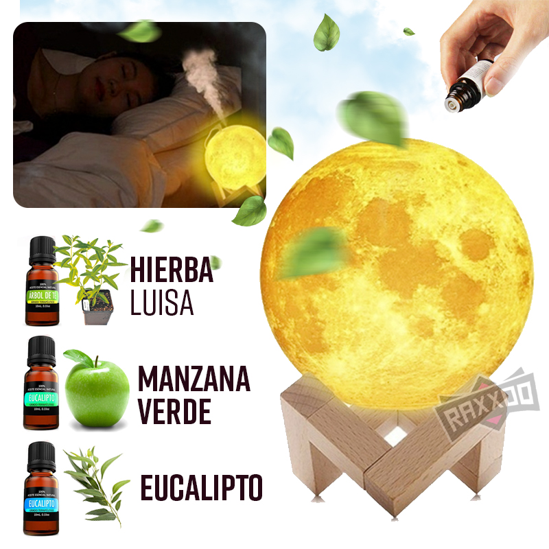 Humidificador y lampara de luna 3d led difusor + Esencias Opcional