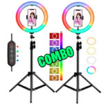 Combo 2 Aros De Luz Rgb Multicolor 30 Cm + Tripode 2.10 m Tiktok
