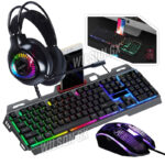 Combo Gamer Teclado Metálico Mouse Audífonos c microfono luces RGB