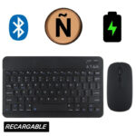 Kit Teclado y Mouse Inalámbrico Recargable Bluetooth Negro Pc Tablet Celular