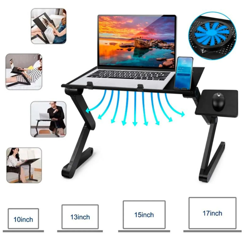 Soporte de Mesa Plegable Portátil para Laptop PC con Alfombrilla y Cooler