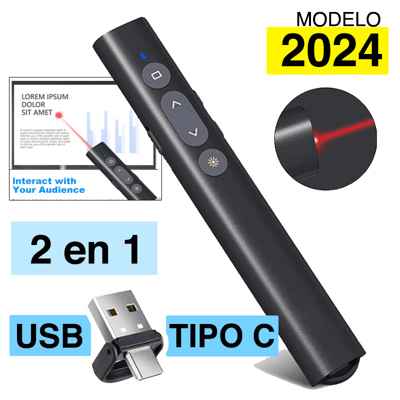 Presentador Diapositivas Puntero láser Doble USB - Tipo C Inalámbrico