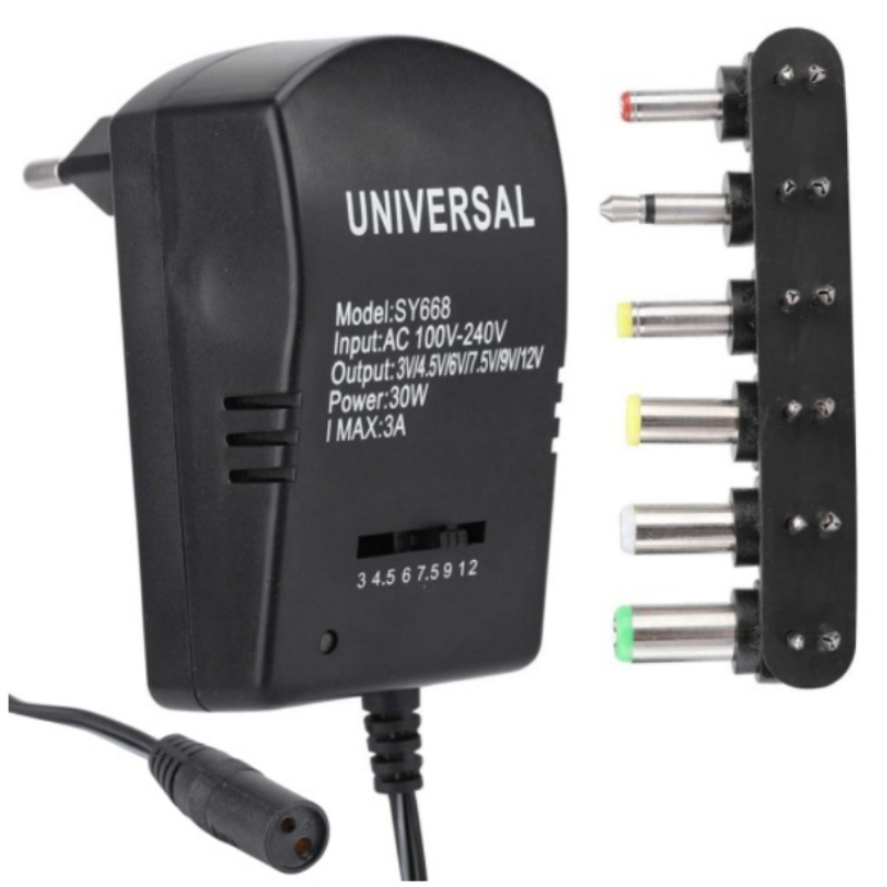 Cargador Universal 6 puntas 12V 30W 3A Adaptador 3V hasta 12V