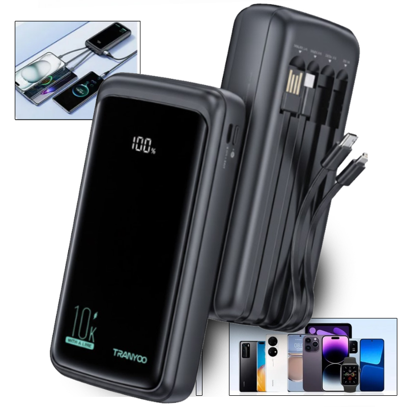 Cargador Portatil Powerbank 10000 mah con cable USB Tipo C Lightning 10000mah