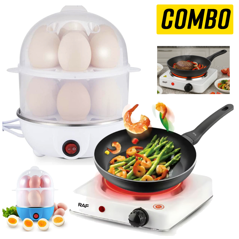 Kit Cocina Eléctrica de 1 Hornilla Portatil + Hervidor para 14 Huevos Organizador