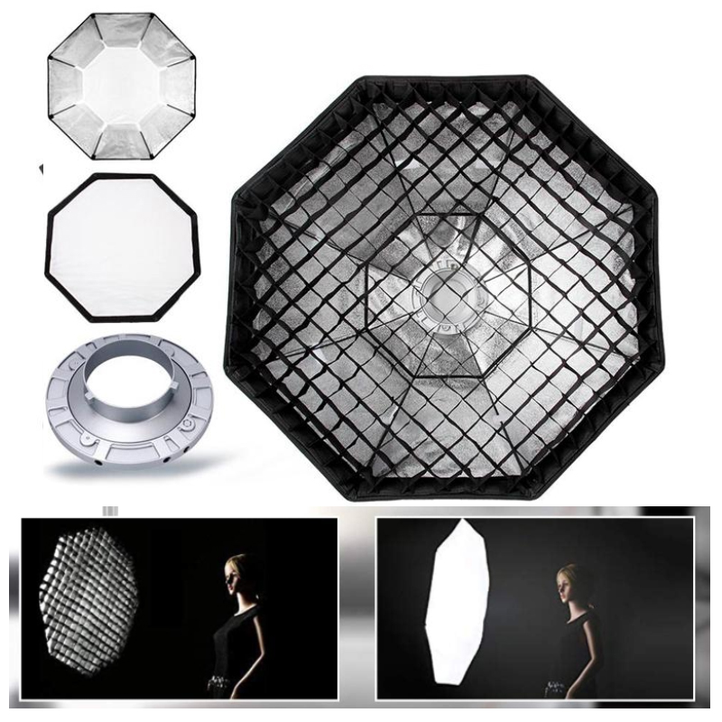 Softbox octagonal 95cm Montura Bowens + Rejilla Grilla Flash Estudio