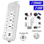 Extension Toma Corriente Carga Rapida 7 Tomas Enchufe 2 USB 3m