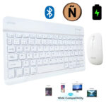Kit Teclado y Mouse Inalámbrico Recargable Bluetooth Blanco Pc Tablet Celular