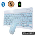 Kit Teclado y Mouse Inalámbrico Recargable Bluetooth Celeste Pc Tablet Celular