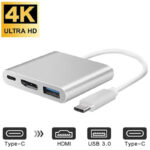 Adaptador 3 en 1 Tipo C 3.1 a HDMI, USB 3.0, Tipo C Calidad Aluminio Premium