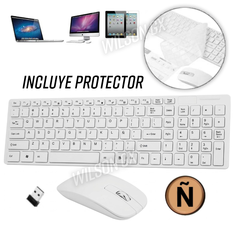 Kit Teclado Y Mouse Inalambrico Ultra SLIM con Protector letra Ñ Laptop PC