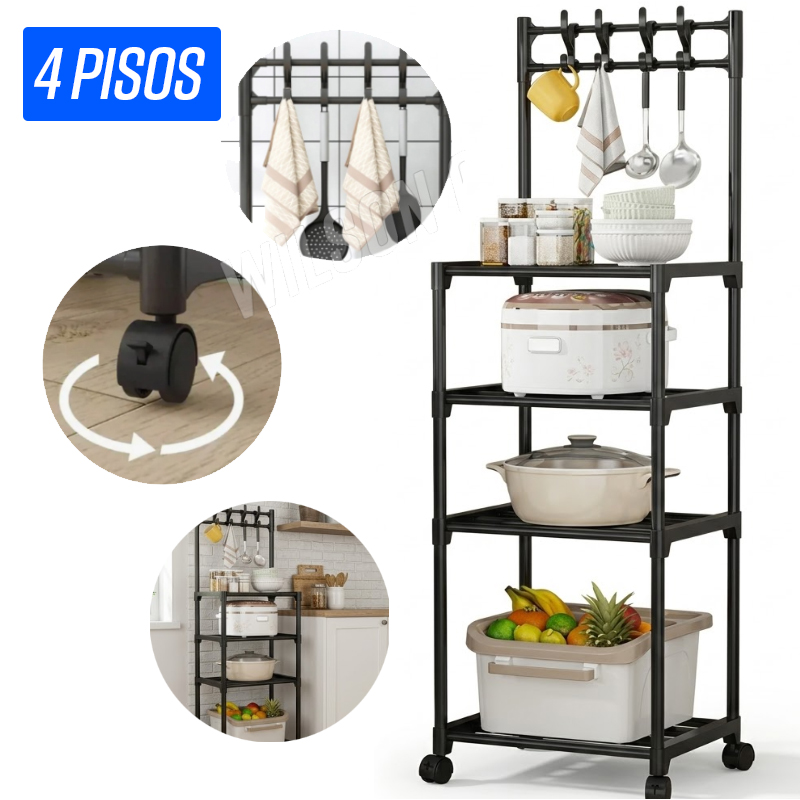 Estante Organizador 4 niveles Multiuso + Rueda 138 cm Cocina Dormitorio
